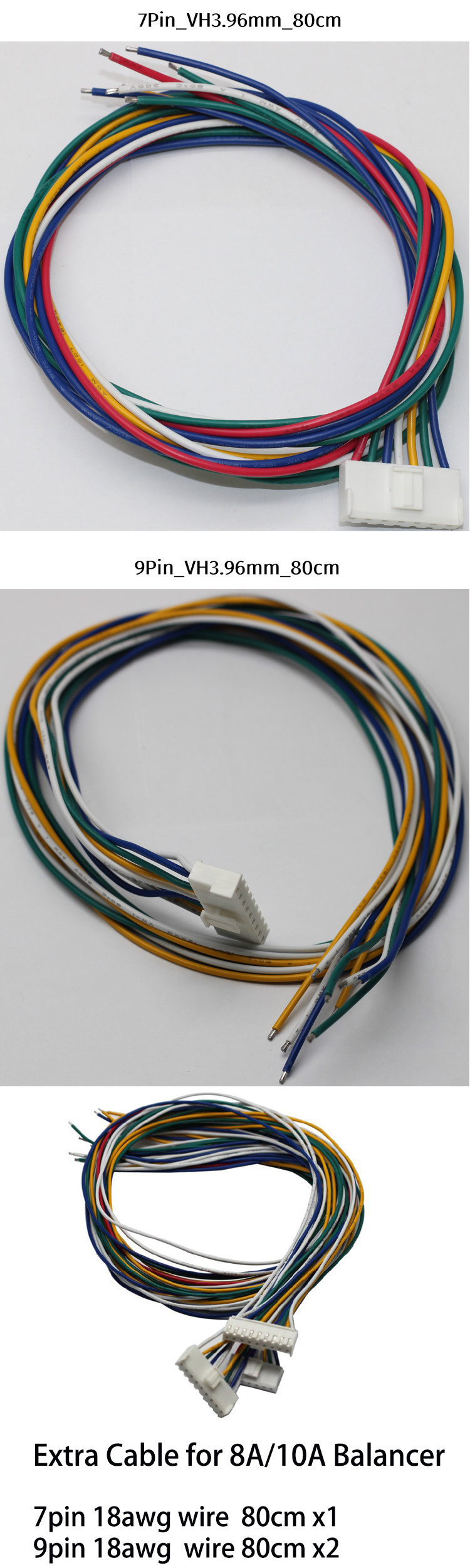 18AWG 80cm Battery Accessories 4/5/6/7/8/9/10/11/12/13 Pin VH3.96 Wiring Cable Connector