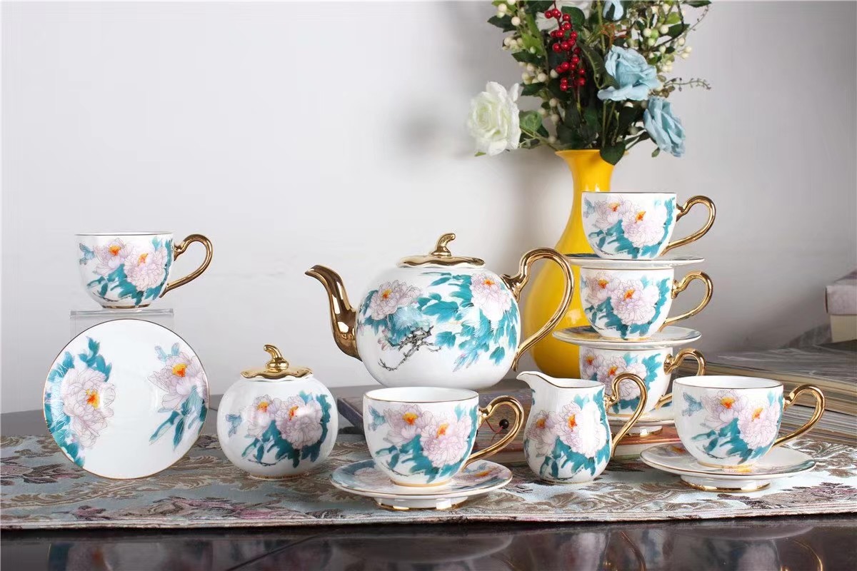 Exquisite 15% 24K Plated Decor Thin Bone China Coffee Cup Sets