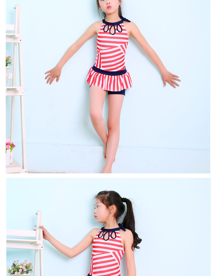 2019 Popular Stripe Split Skirt Swimming Suit