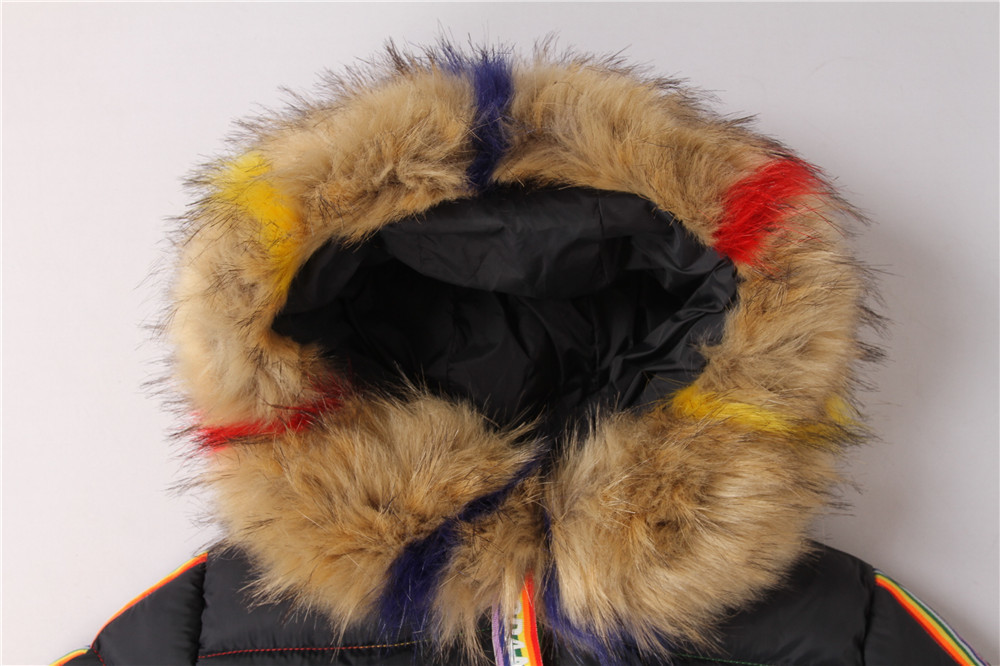 Junior Girls longline coats, Children's longline jacket, Hood Fur, Rainbow zipper
