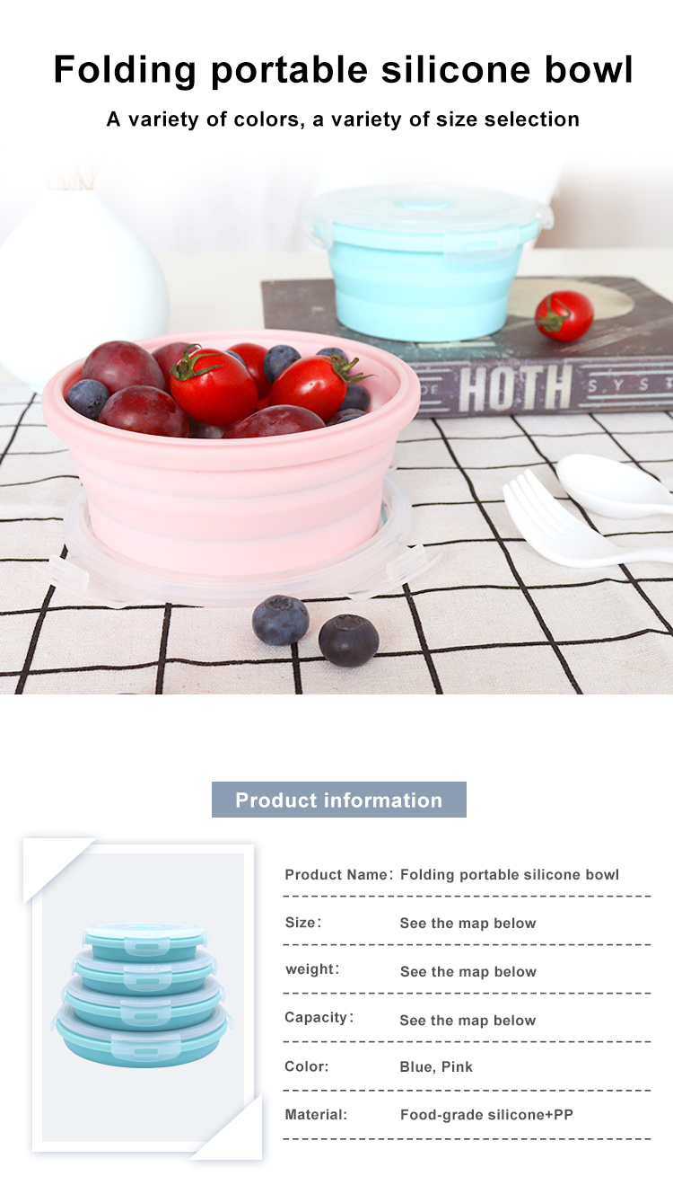 Round 350ml 540ml 800ml 1200ml Silicone Collapsible Lunch Box