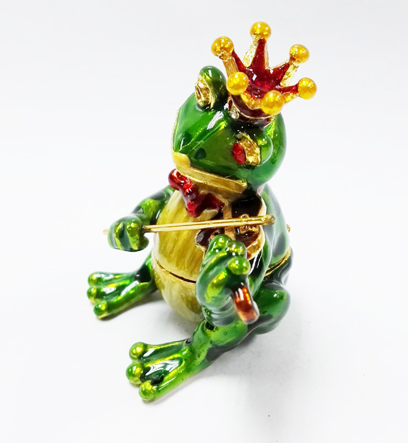 Mini Metal Frog Trinket Box Hinged Hand-Painted Animal Crystal Rhinestone Frog Jewelry Trinket Box Wedding Lady's Gift