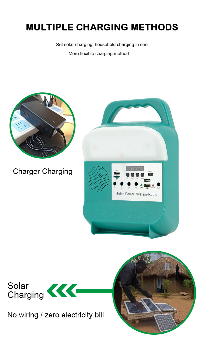Portable Solar Home System Light With LED Flashlight Power Double USB