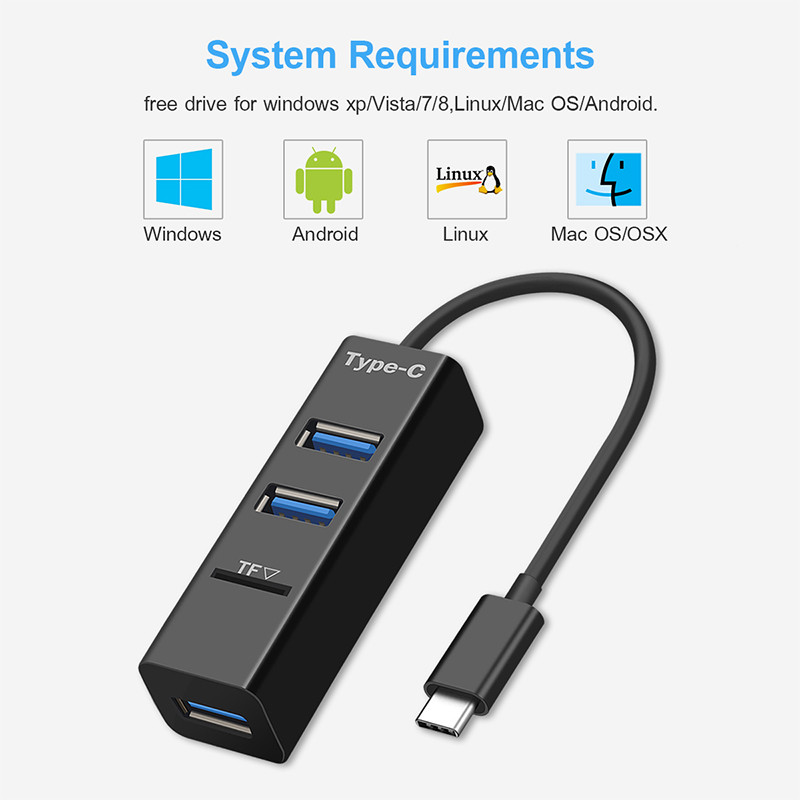 USB C To 3 Port USB 2.0 Hub Adapter , Mini USB C Hub Adapter