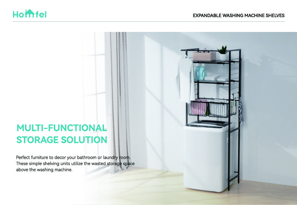 Pull Out Expandable 3-Tier Laundry Room Shelf Over The Washing Machine Storage Rack Space Saver Shelving Units With Rod