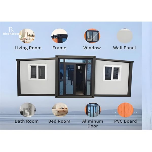 White Elegant Flat-roofed Expandable Container House with 5.68*2.68*2.48 Meter Inner Size and Stone Coated Steel Roofing Tile