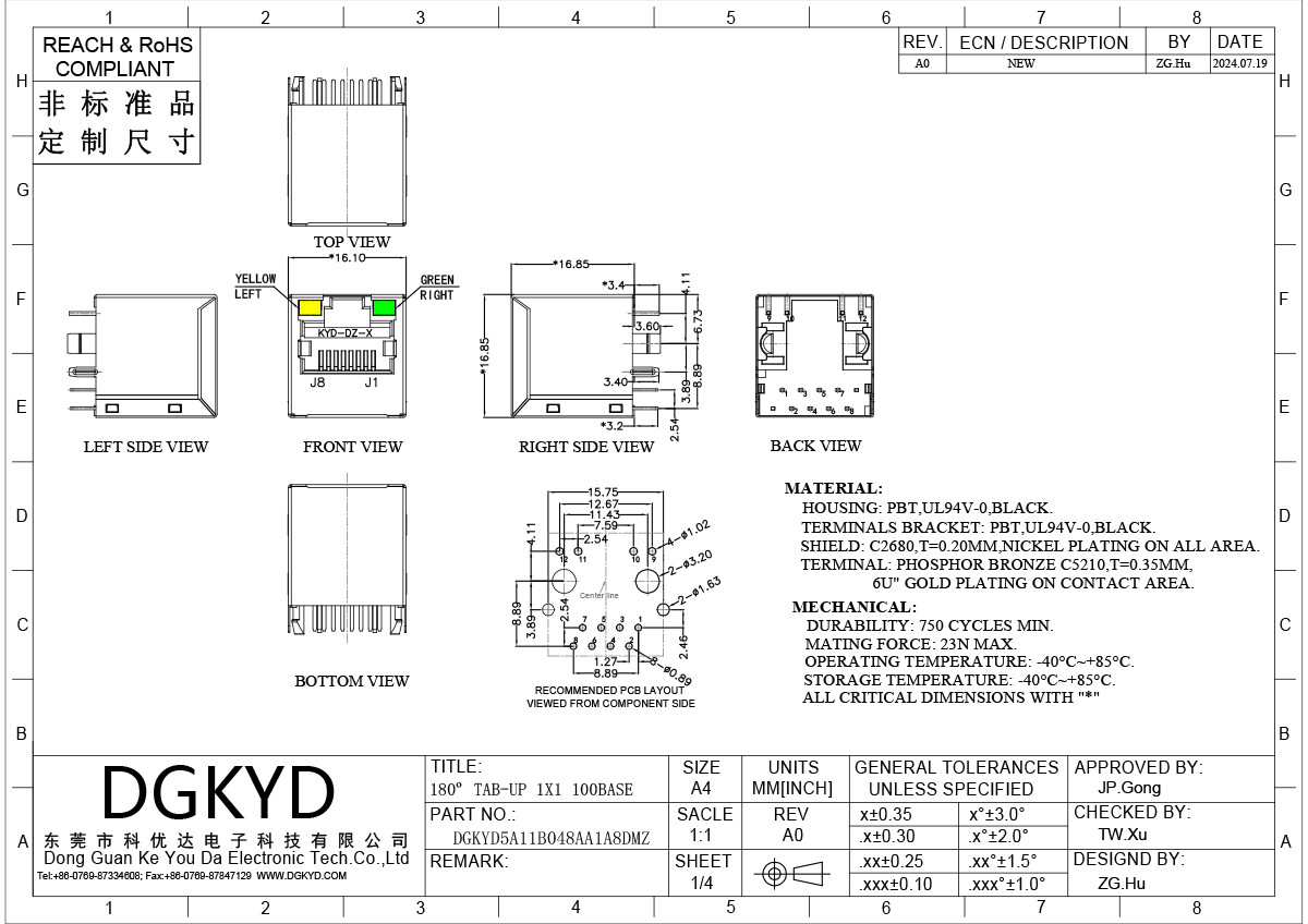 RJ45 100Mbps Ethernet socket 8P8C module with compact window surface DGKYD5A11B048AA1A8DMZ