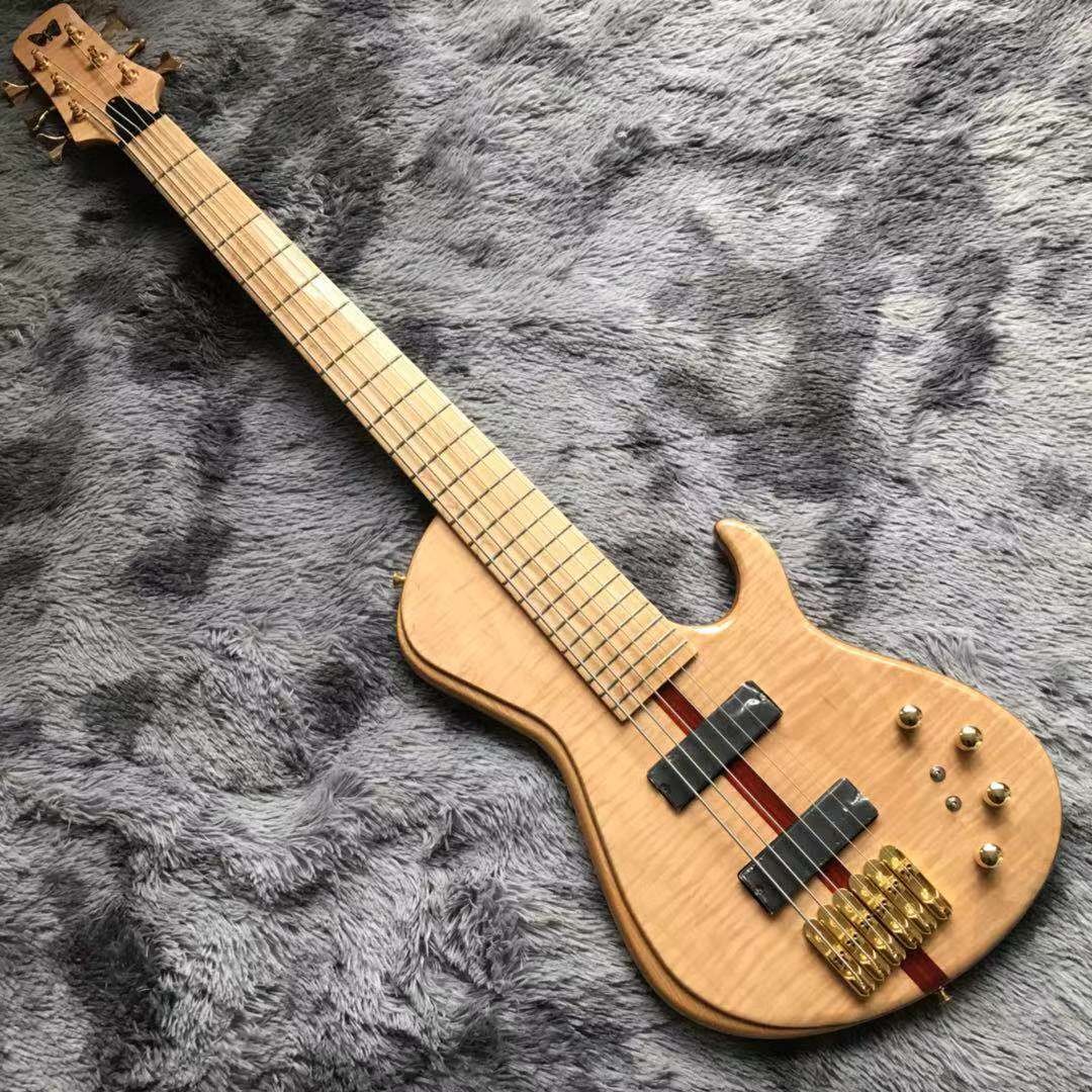 Custom Neck Throu Body Flamed Maple Top Ash Wood 6 Strings Guitar Bass with 940mm Scale Lengthen