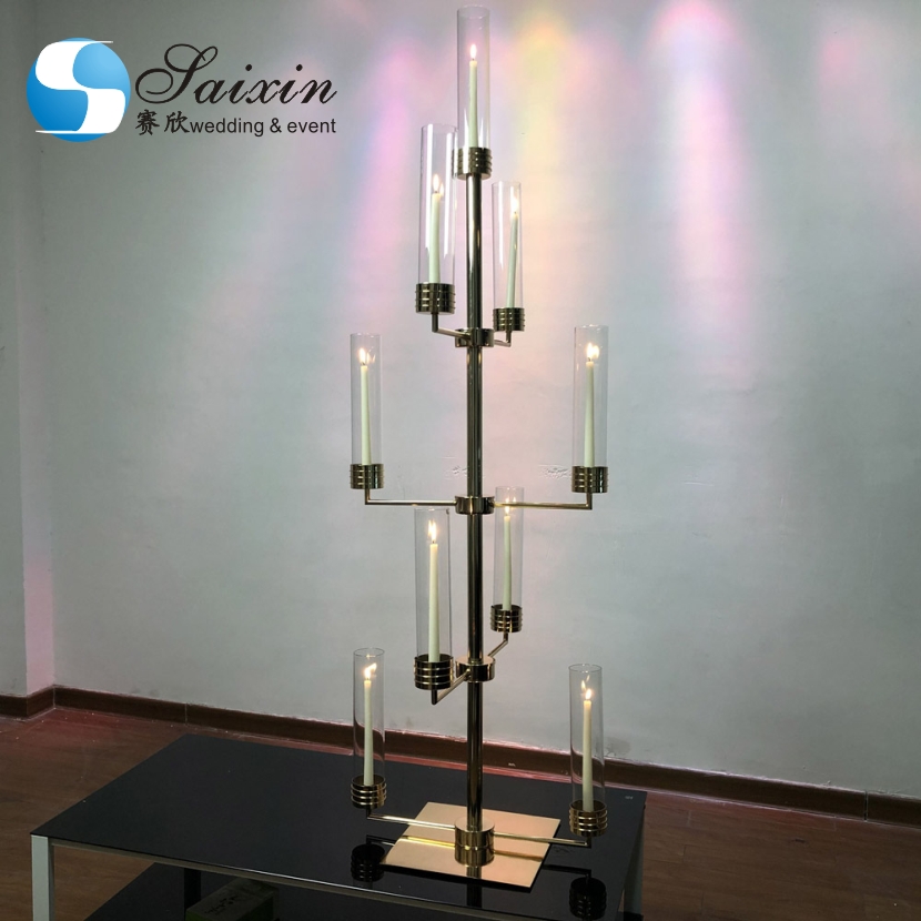 Taper Antique Metal And Crystal Candelabra Gold Black Stick Candle Holders 5 Arm