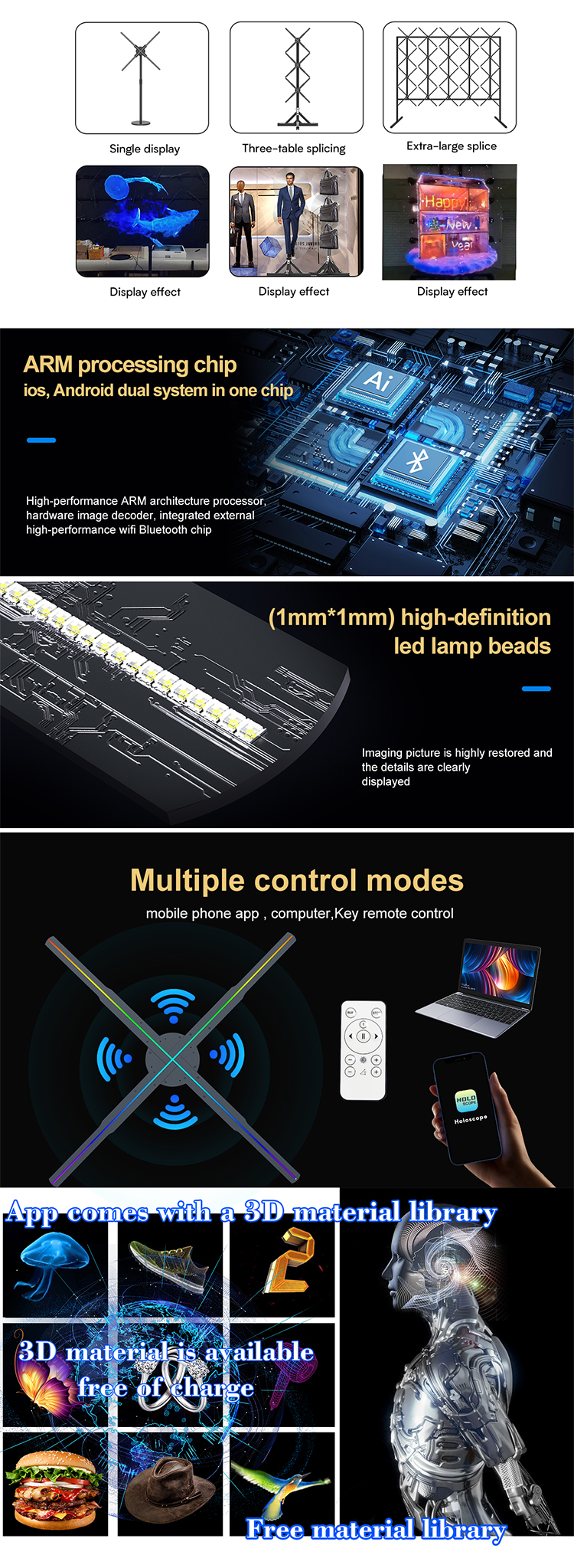 5mm Pixel Pitch Fan Hologram 3D Advertising Projector for Indoor Visual Merchandising