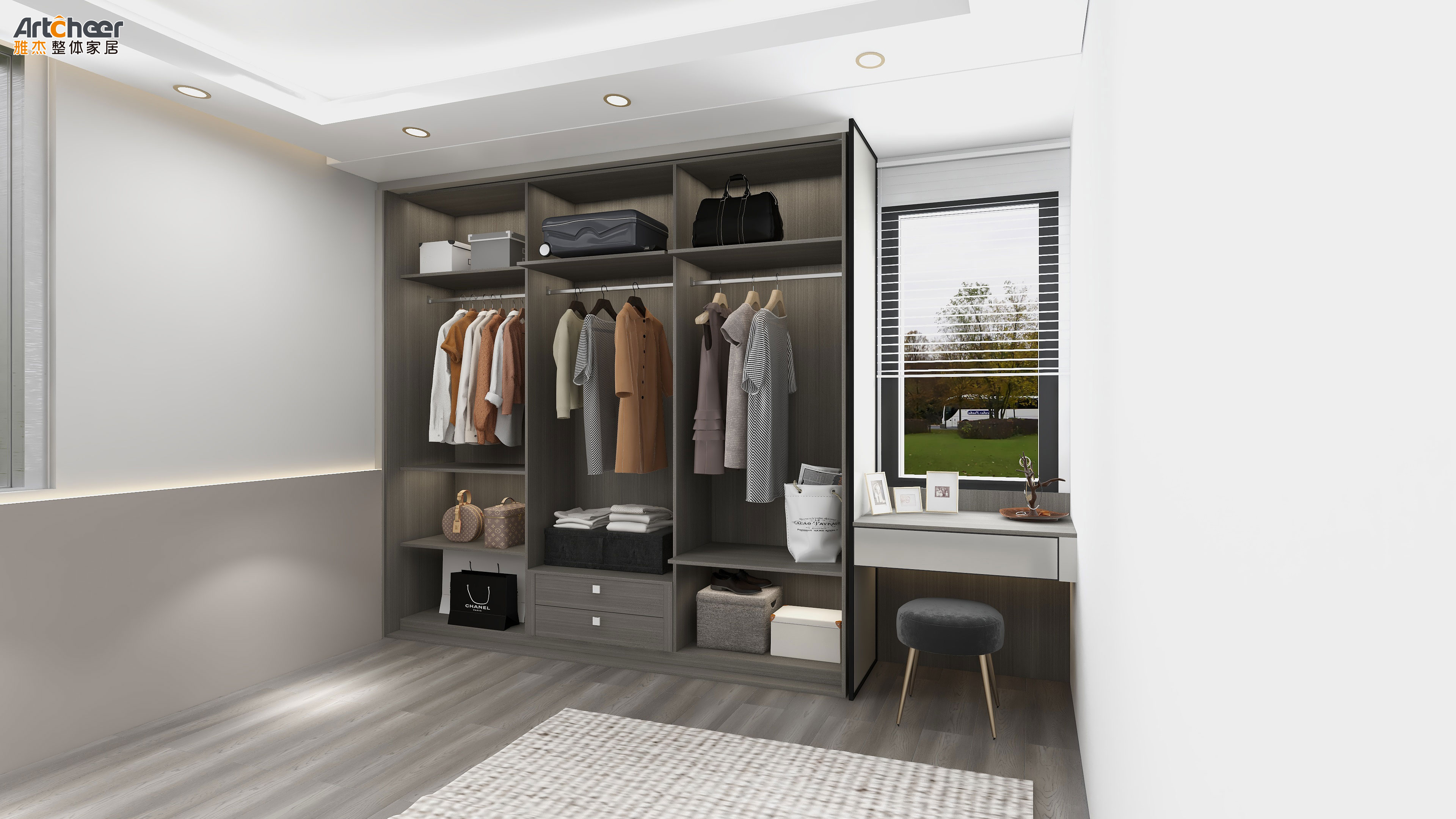 Contemporary Mirrored Bedroom Furniture Wall Wardrobe Dressing Table in Modern Style