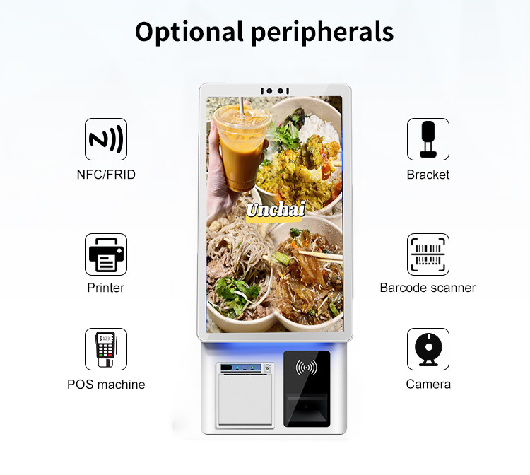 1920*1080P White Restaurant Ordering Kiosk with High Resolution Touch Screen Ordering