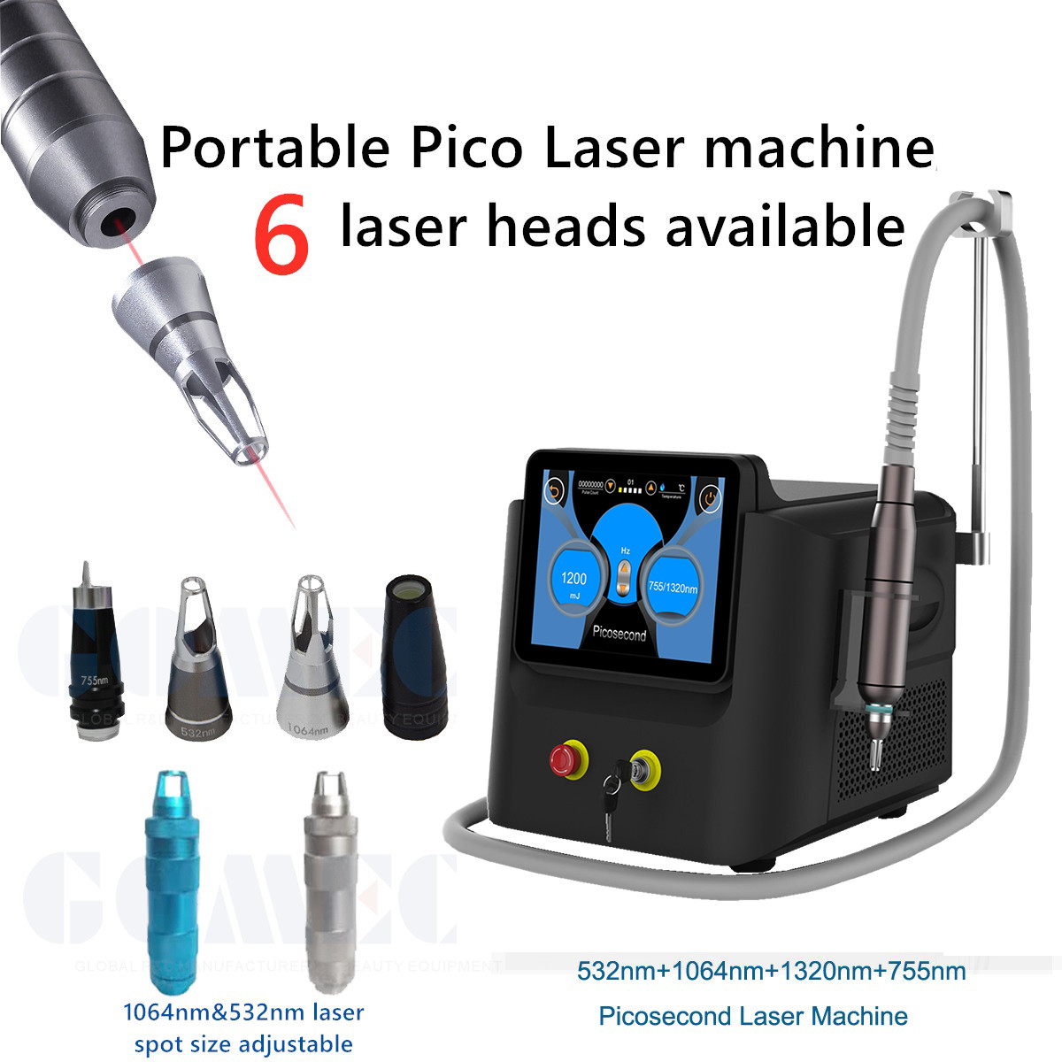 1-10HZ Picosecond Laser Machine 532nm 755nm 1064nm 1320nm With Treatment Tips
