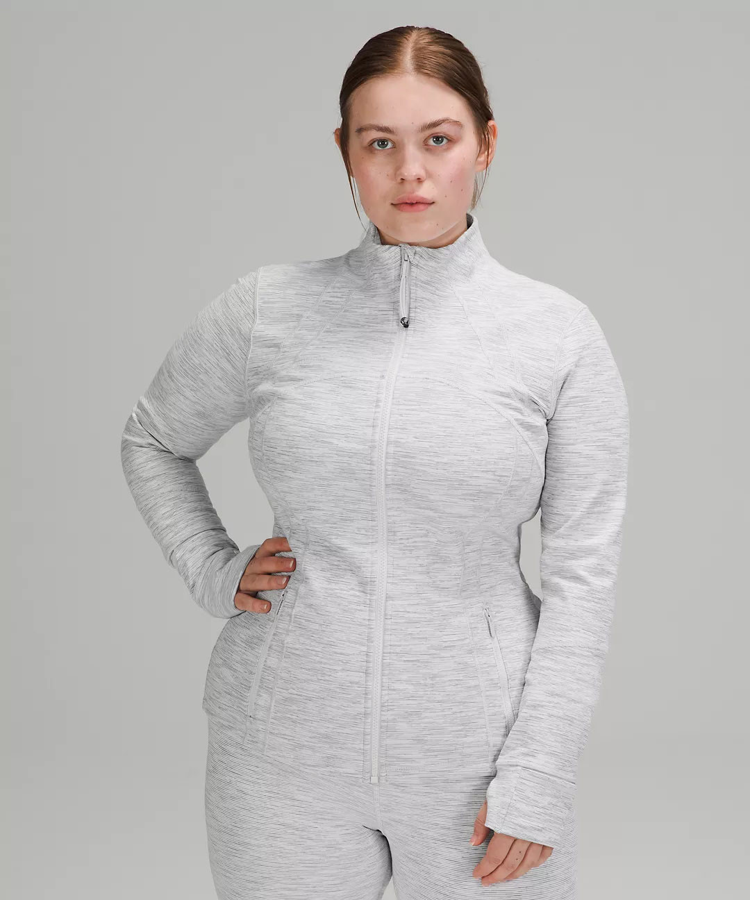 Plus Size Long Sleeve Thumb Hole Side Pocket Running Jacket Women