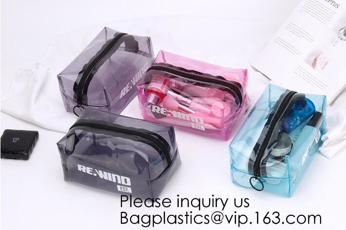 Clear Zipper Pouch with Strap Makeup Bag PVC Cosmetic Pouch,Printing Clear k Cosmetic PVC Pouch, bagease, bagplast