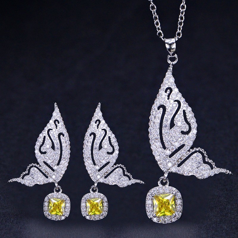 Butterfly CZ Bridal Jewelry Sets Women Girls Sparkling Rhinestone Set Butterfly Jewelry Necklace Earring Jewelry