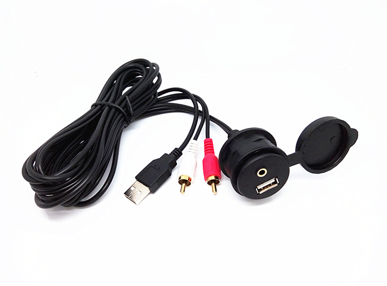 Car Dashboard Flush Mount USB and 2RCA Extension  cable