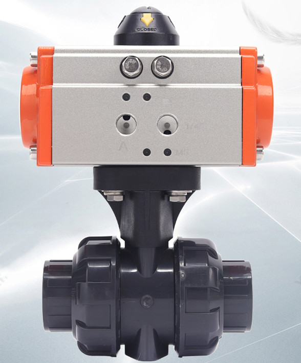 Air Actuated PVC Ball Valve Double Acting actuation Pneumatically Actuated Direct Acting uPVC True Union Ball Valve