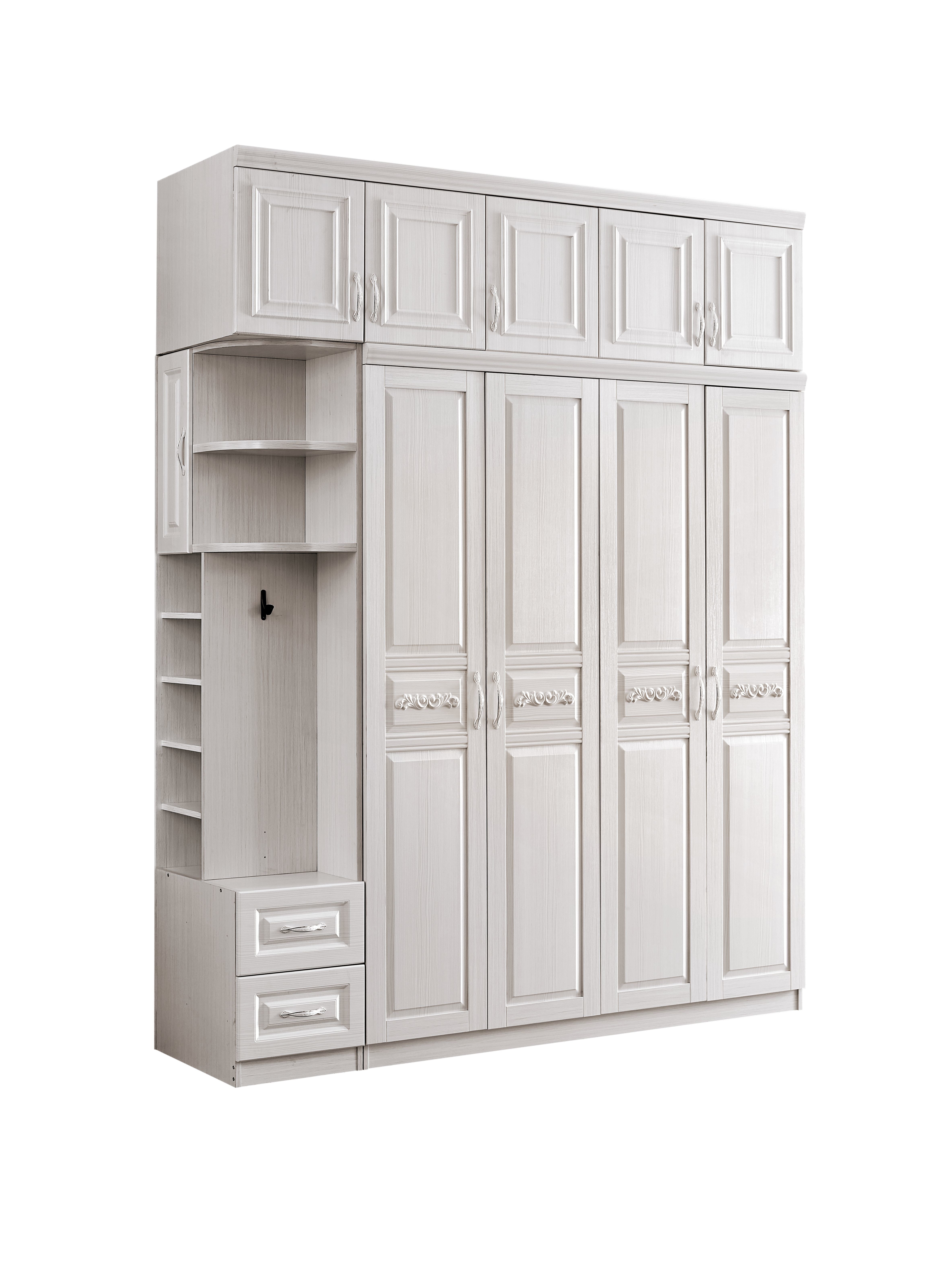 Durable Thick Large Wardrobe With Drawers , ODM Solid Wood White Painted Wardrobe