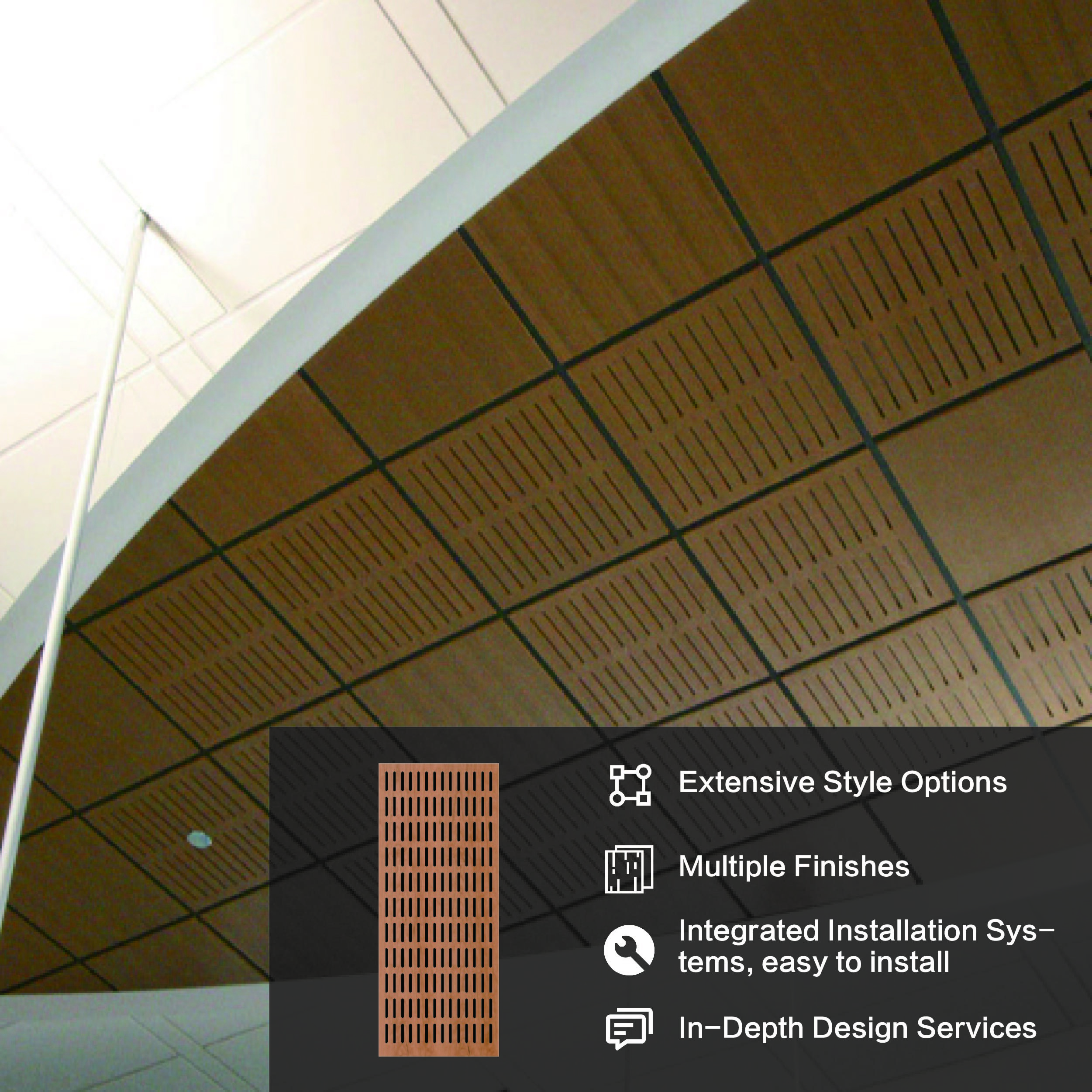 12mm Thickness Acoustic Wood Ceiling Panels Noise Absorbing Ceiling Tiles Flat Edge