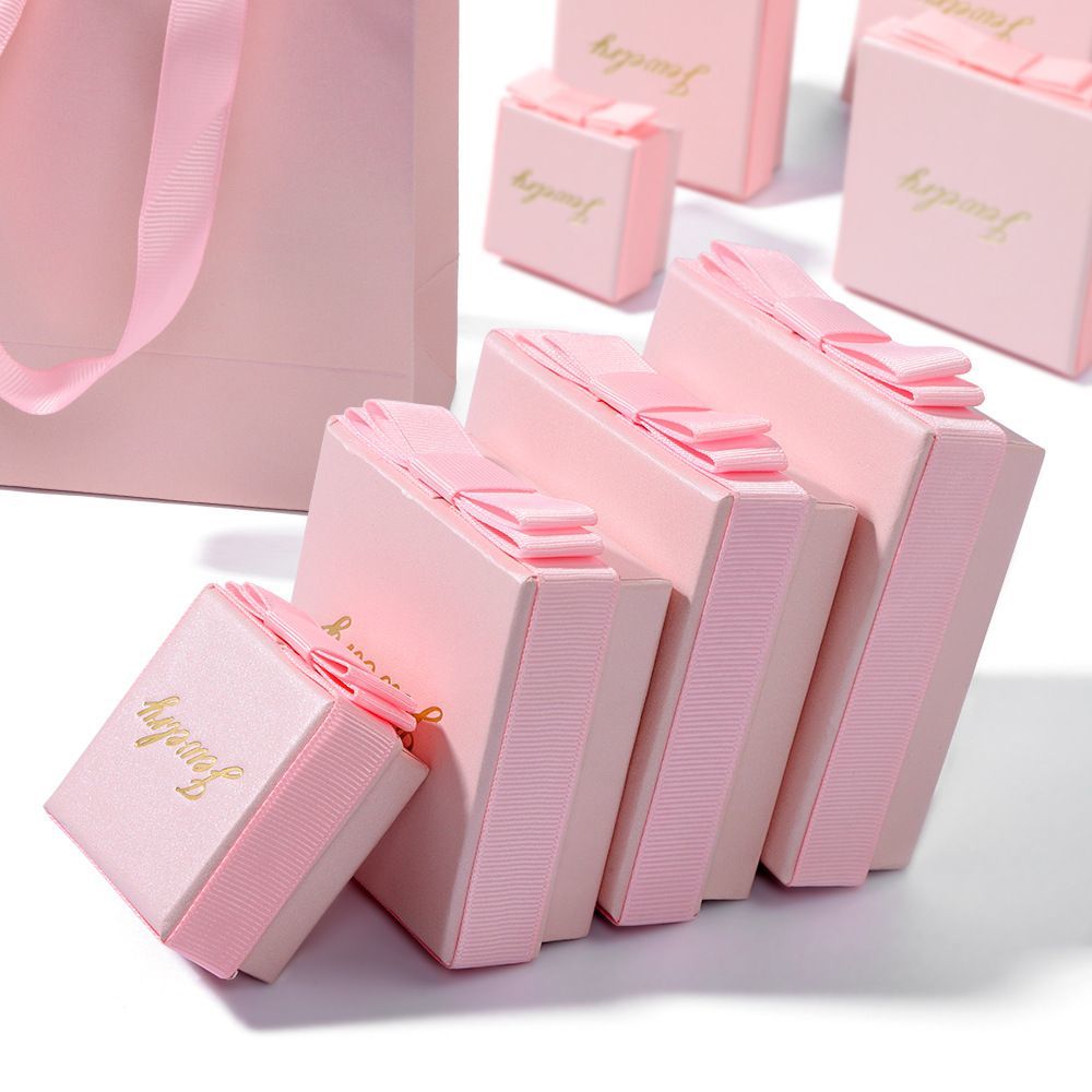 Pink Color Jewelry Gift Box, China Factory Wholesale Luxury Paper Packaging Box with Hot Stamping Custom Logo Printing
