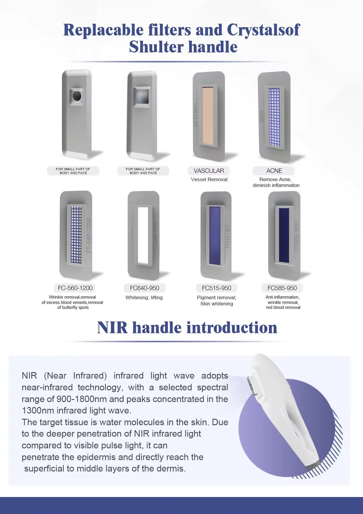 9filters IPL Hair Removal Machine For Beard / Hairline Hair Removal 400nm Wavelength