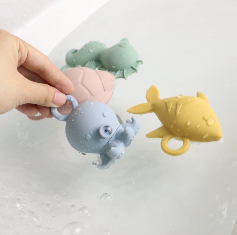 Shiny Colors Rubber Baby Silicone Toys BPA Free For Baby Water Floating