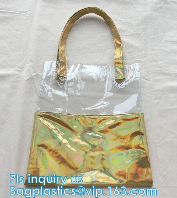 PVC Promotional Cosmetic travel bag with die cut handle, gift and shopping bags with handles customized pvc bag, station