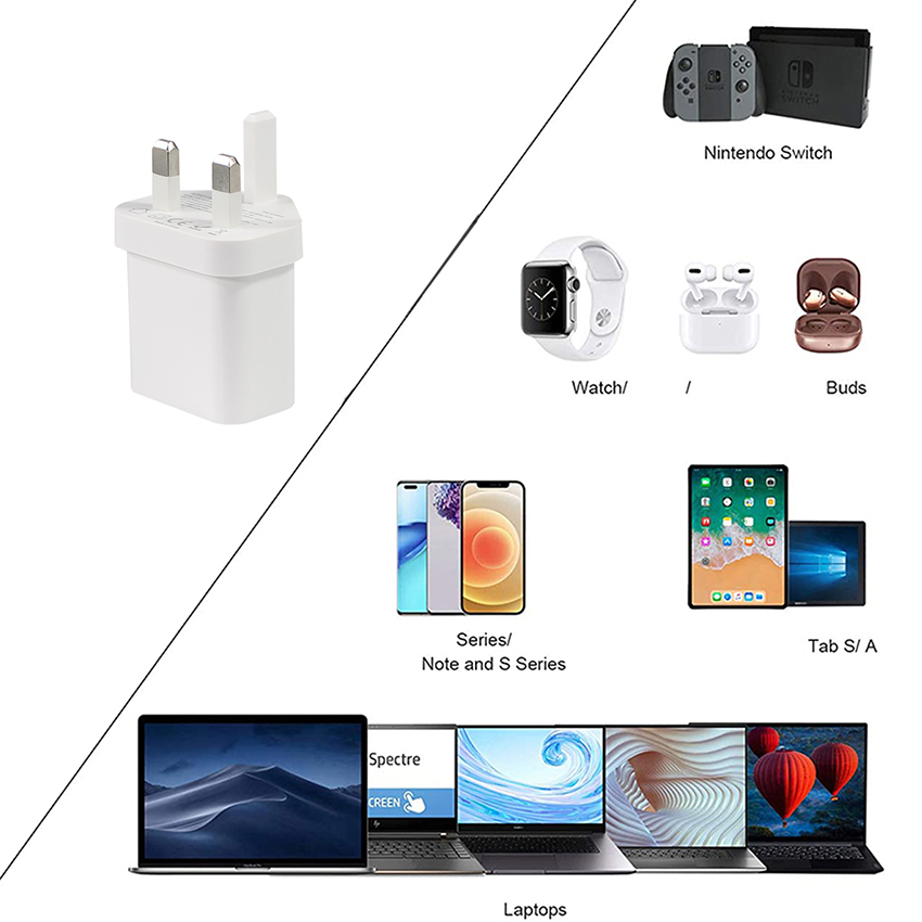 1A+1C USB Travel Charger Quick Charge Type C Fast 30W Wall UK Qc Charging