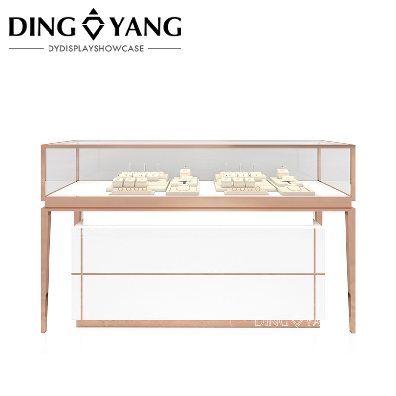 Rose Golden Custom Glass Jewellery Display Cabinet With Good Quality And Good Price, Showcases Factory Directly Sell