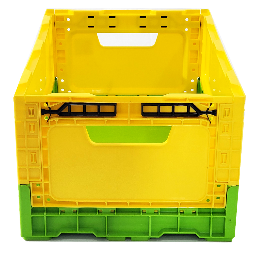 Yellow Rectangular Plastic Square Crate Folding Plastic Storage Bins External 508x338x245mm