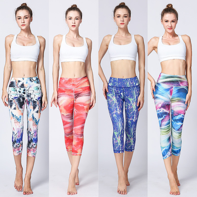 CPG Global Women's Fitness Legging Sport Running Stretched Cropped Pants Yoga Watercolor Print High Quality HK41