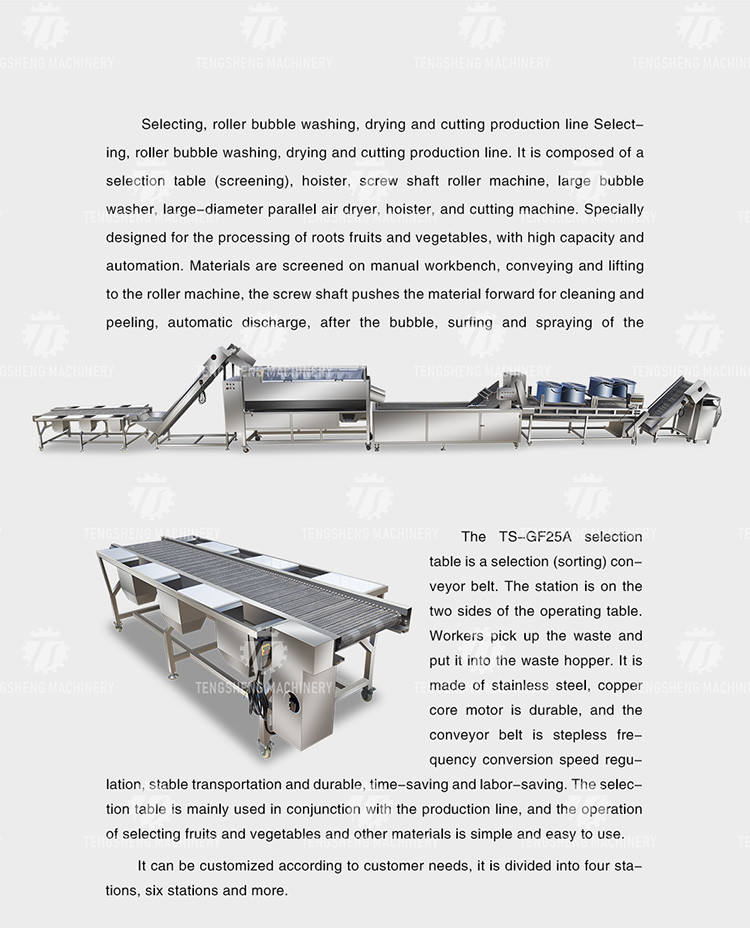 380V Fruit And Vegetable Processing Line Sweet Potato Picking Hair Roller Bubble Cleaning Drying Cutting Machine