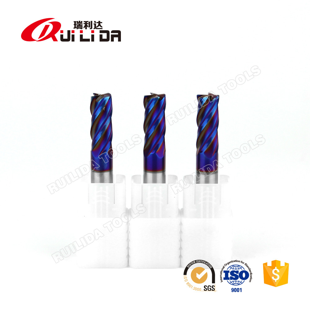 10mm 3/8" Carbide Corner Radius End Mills For Cutting Hardened Steel 4 Flute HRC65 .125 Radius