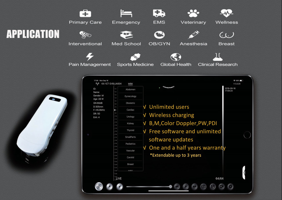 128 Elements Medical Hospital Equipments Color Doppler Portable Wireless Ultrasound Machine 3 In 1