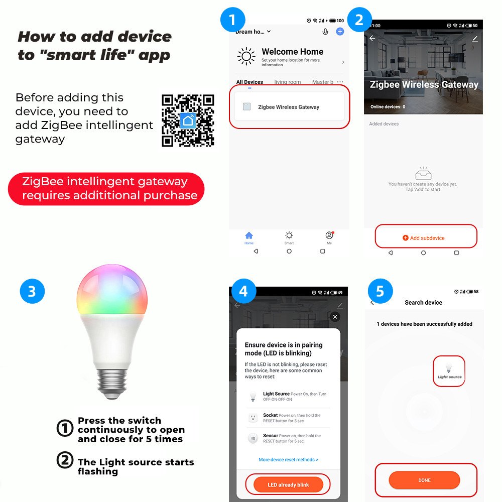 Tuya Zigbee 10W Smart Light Bulb E27 RGB LED Lamp Dimmable Timing Smart Life APP Voice Control For Google Home Alexa