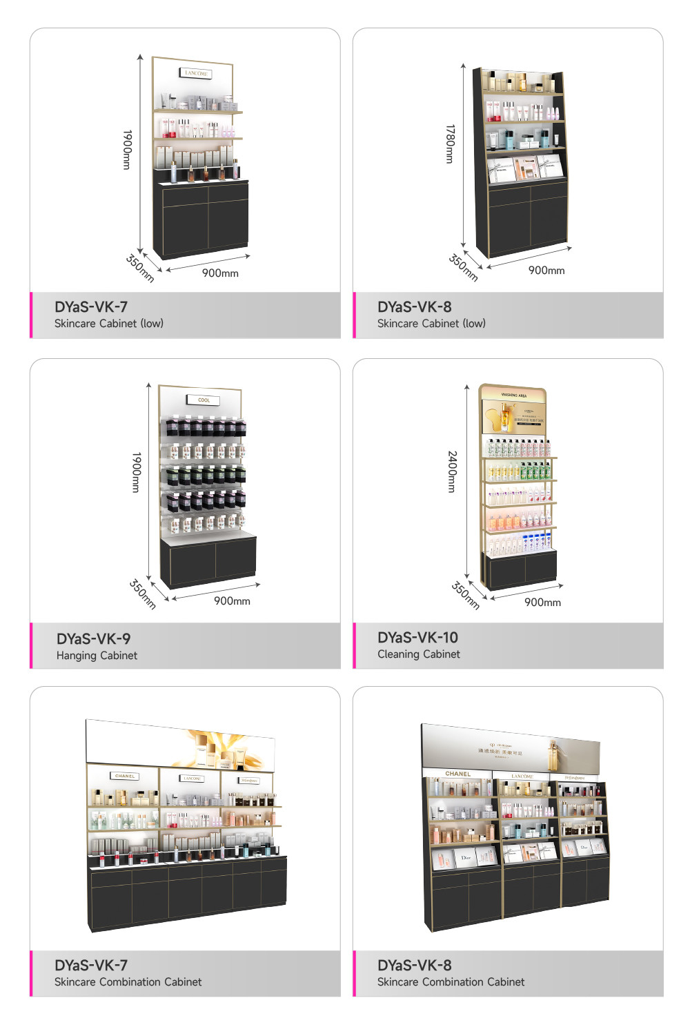 Cosmetic Display Rack Black Wooden Spray-Painted Shelf Wall Cabinet With Hanging For Brand Skincare Store Decoration