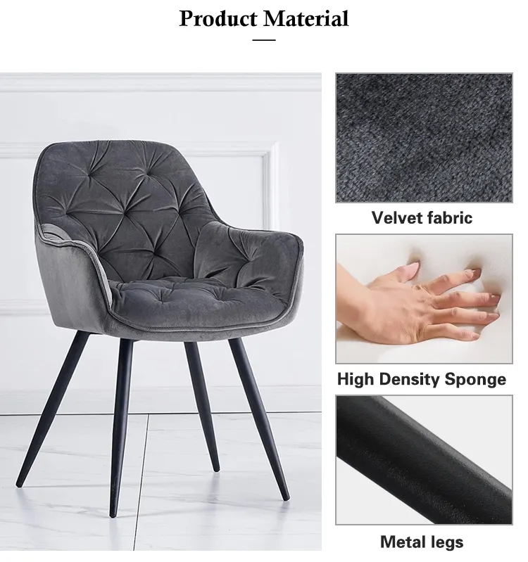 Soft Velvet Upholstered Dining Chairs Contemporary Nordic Padded Dining Chairs