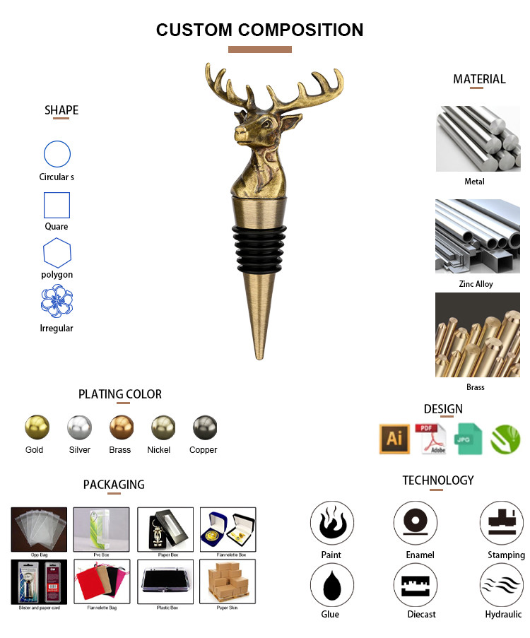 Custom Animal Metal Wine Stopper Zinc Alloy Vacuum Wine Cork Stopper