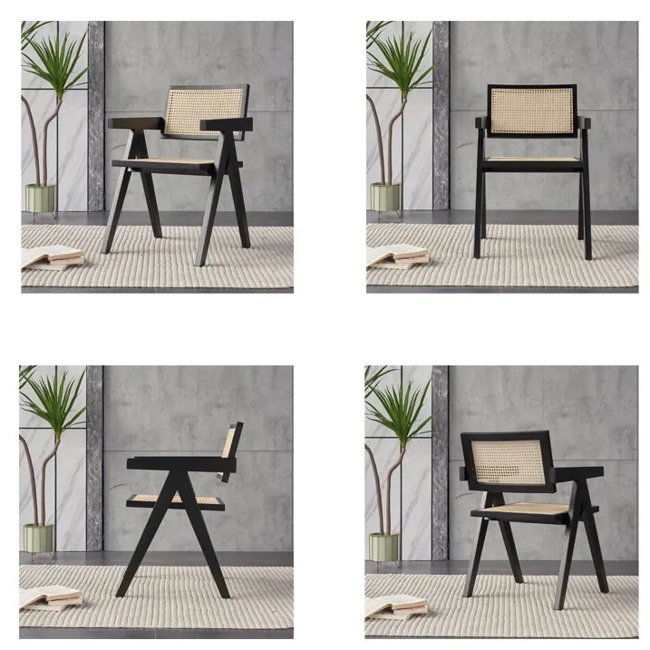 Customizable Rattan And Wood Armchair OEM Wooden Dining Room Chairs