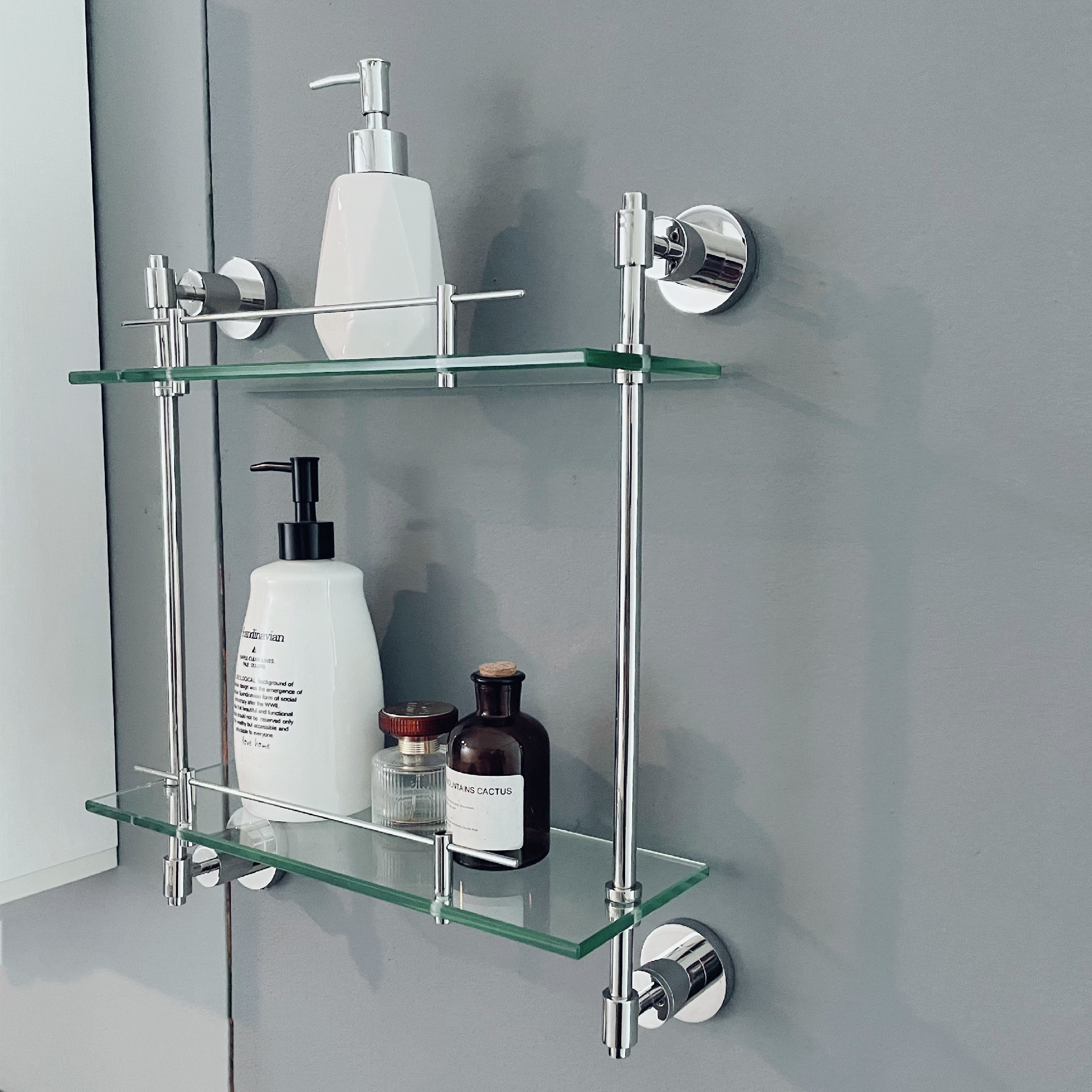 Scratch Resistant Bathroom Accessories Shelves Double Corner Glass Shelf Brackets