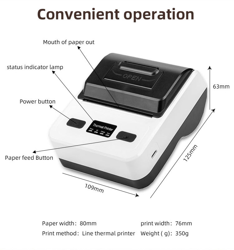 80mm USB Thermal Printer Wireless Bluetooth 3 Inch Portable for Android ICONS Printing