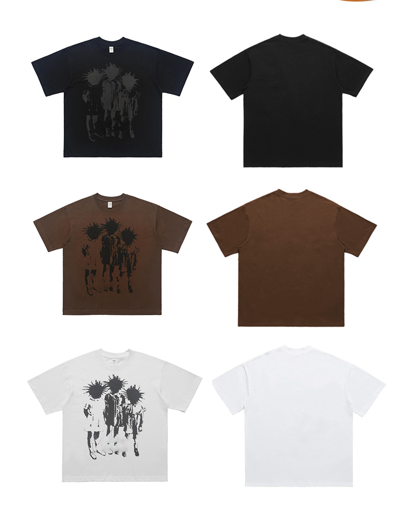 285g Heavy Cotton Short Sleeve Men's T-Shirt with American Streetwear Portrait Print