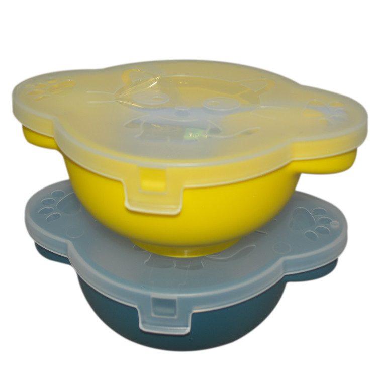 Reusable Baby Silicone Bowl Small Suction Silicone Divided Plate Spoon With Lid Set