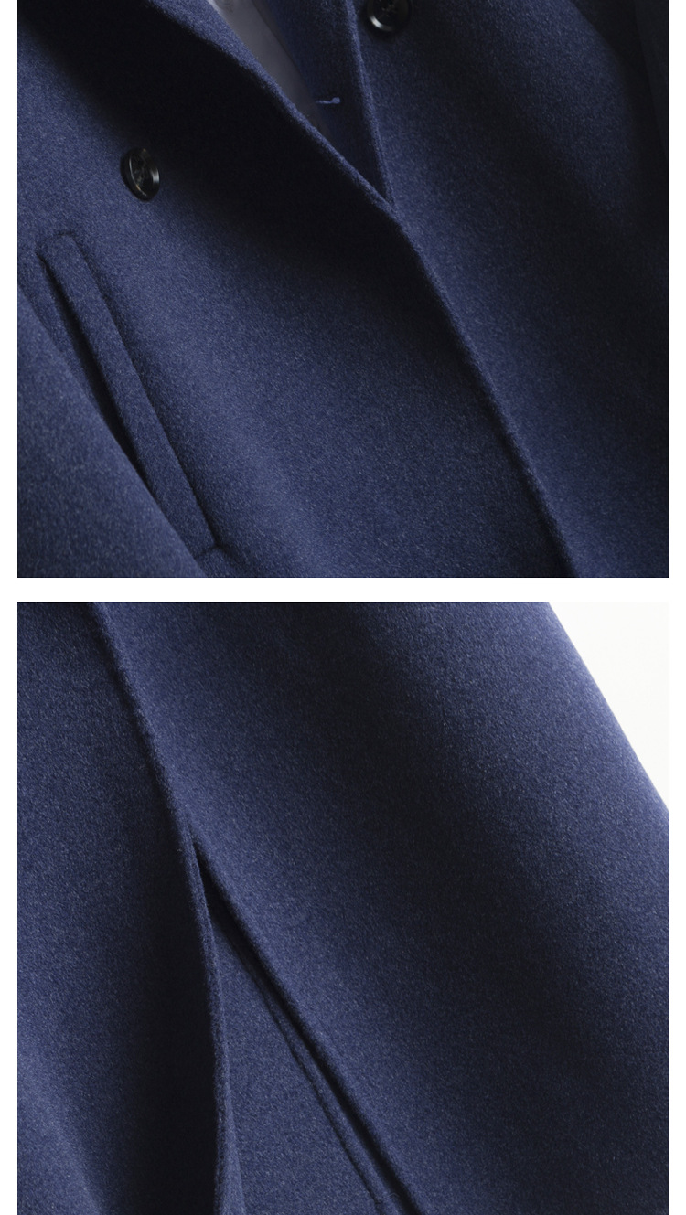 Pure Wool Men's Double-Sided Cashmere Coat Mid-Length Trench Jacket for Casual Outwear