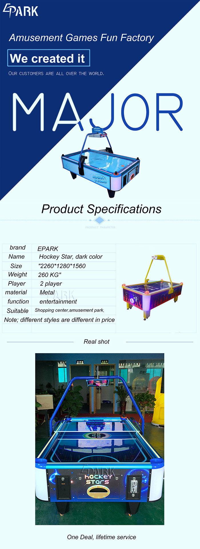 High Gloss Painting Video Arcade Game Machines Large 2 Person coin operated Air Hockey Table