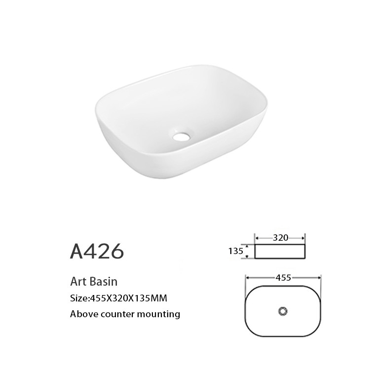 Solid Counter Top Bathroom Sink White Matt Glaze Color Ensure Smooth Surface