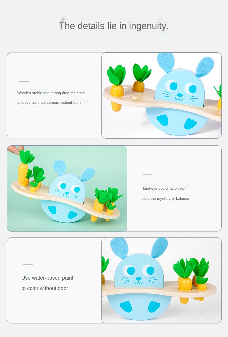 Wooden Rabbit Balance Building Block Radish Pulling Game
