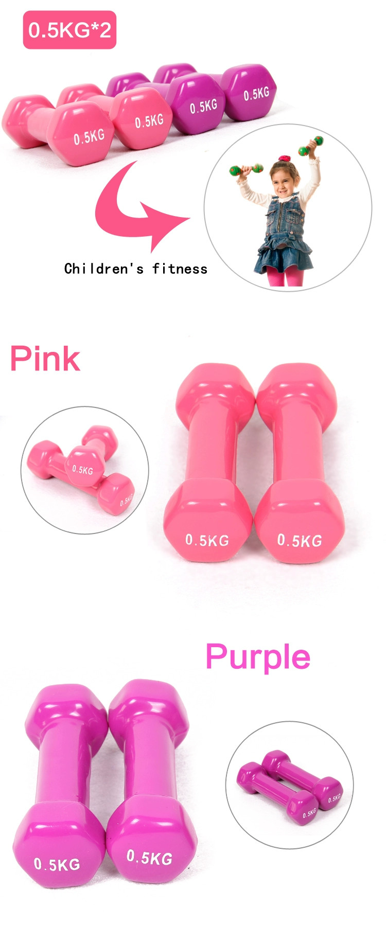 RoHS Approval 1KG 2KG 3KG Fitness Dumbbell Rubber Hex Dumbbell Set