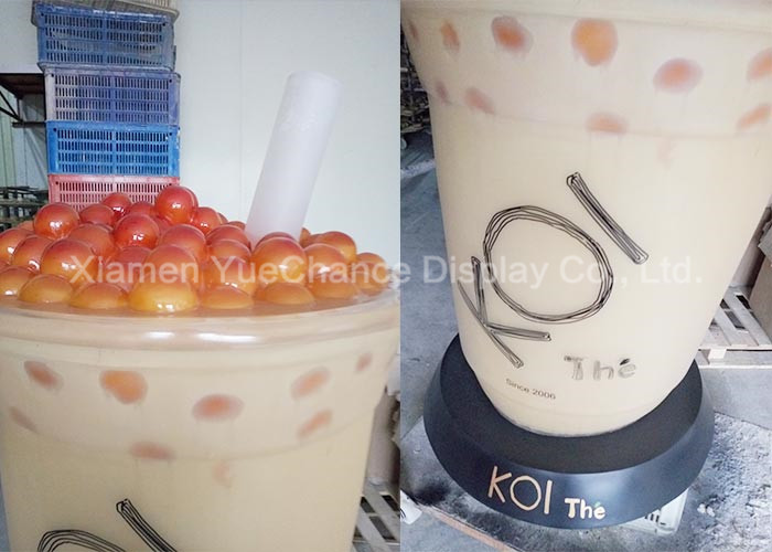 Outdoor Decorative Fiberglass Resin Statues Large Size Bubble Tea Cup Sculpture